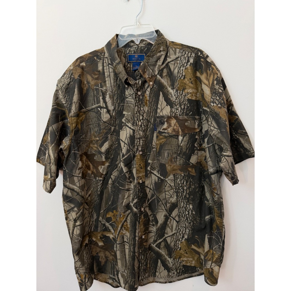 Beretta Mens Realtree Hardwoods Camo Vented Hunting Shirt XL Short Sleeve Cotton